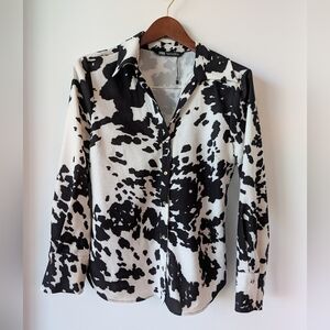 Zara Black White Abstract Print Blouse L